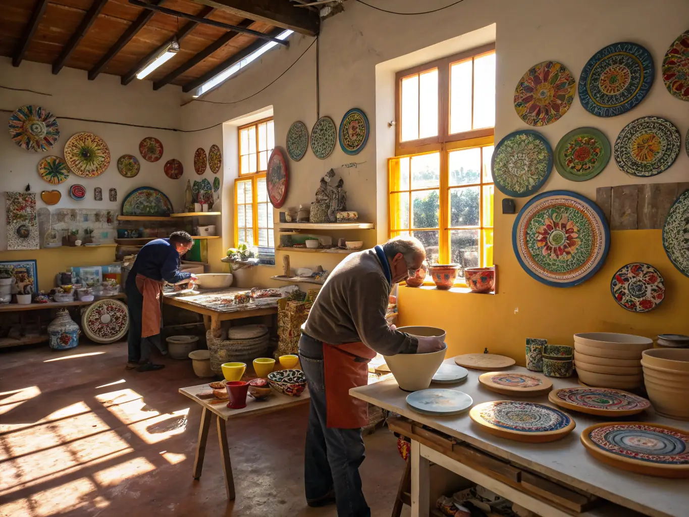A collaborative project between COPAM and local artisans, showcasing traditional crafts being taught to younger generations in a small village square in Italy.